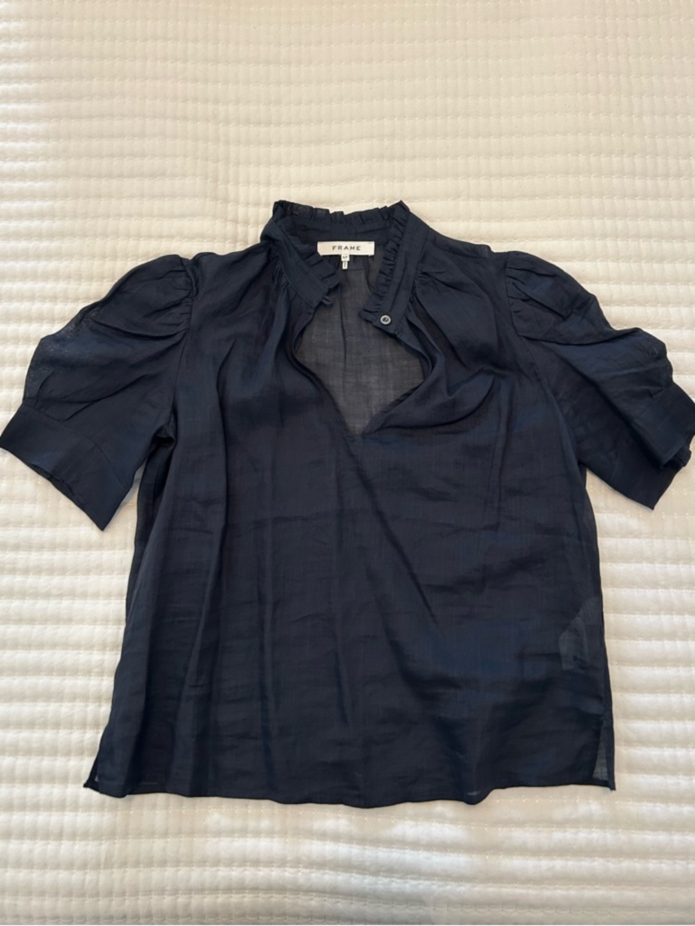 Frame Navy Puff Sleeve Blouse